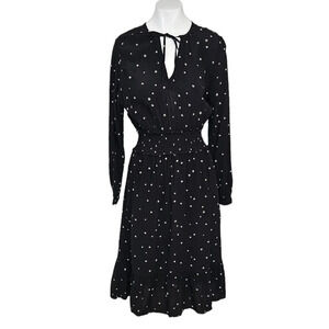 Rails Women's Joy Midi Dress in Onyx Starburst Size Small Smocked Waist Tie Neck